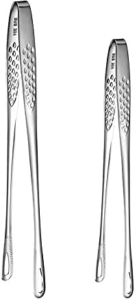 Korean Bbq Tongs Set, Korean Barbecue Tongs,Grill Tongs,Kitchen Tongs For Cooking,Stainless Steel Meat Tongs, Food Tongs, Bread Clip,Ice Tongs, Clip Head Hollow Design, (One Long And One Short)