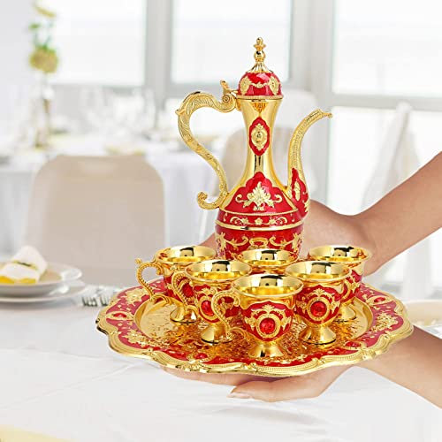 Ecoodisk Antike türkische Kaffeekanne Set Kaffeetasse Set Wasser Service Set mit Service Tablett Teeteller Teekanne Teetasse Hausdekoration Hochzeitsgeschenk