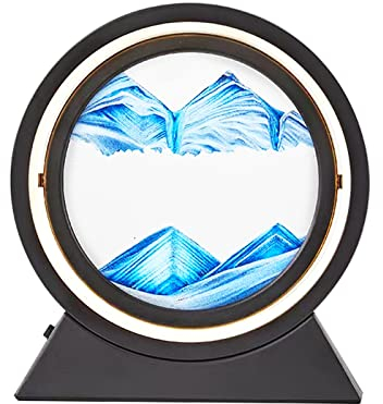 DZAY 3D Peinture de Sable Qui Coule, Cadre Sable Mouvant Dynamique, Image de Sable Mouvement en Verre Rond Rotation à 360°, Cadre Sablier Quicksand Peinture, 3 Modes d'éclairage, Batteries ou USB