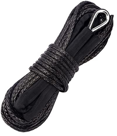 METOWARE Corde de treuil synthétique de 0,6 cm x 15,2 m, 3,855 kg avec manchon de protection pour véhicule tout-terrain, VUTT, VTT, VUS, camion (noir)