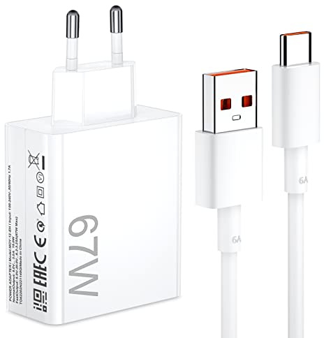 ACAGET 67W Rapido Caricatore USB per Xiaomi 17T 15T 14T 13T Ultra 13 12Lite | Caricatore Rapido con Cavo USB C 1M per Turbo-Charge per Redmi Note 15 14 13 Pro per Xiaomi Pad 7 6 Pro POCO X7 M7 M6 X6 Pro