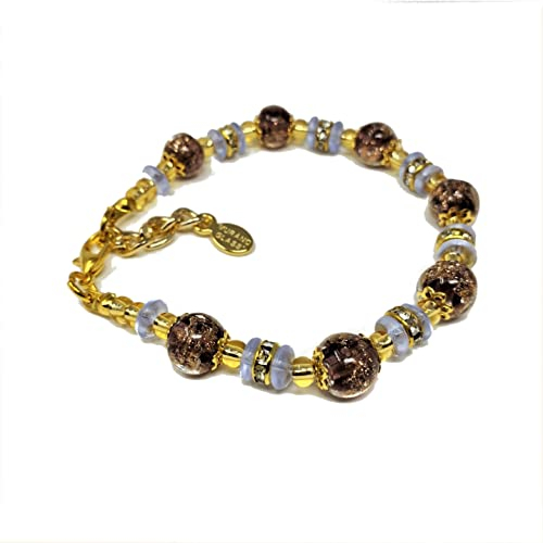 Sospiri Venezia Bracelet Femme composé de 7 Perles en Verre Diamètre 8 mm Bracelet en Verre de Murano Original Bijou Idée Cadeau Made In Italy Certifié, Violet-Violet