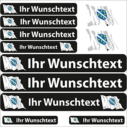INDIGOS UG - Aufkleber Bosnien - 13 Flaggenaufkleber - Fahne wehend Sticker selbst gestalten mit Namen & Wunschtext personalisiert- Fahrrad - Autoaufkleber - Motorrad - Rennfahrer