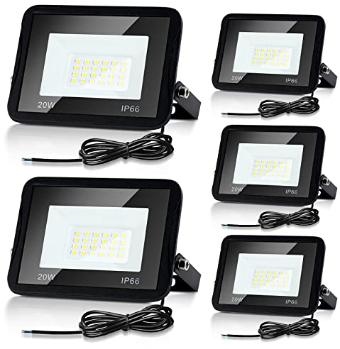 Cecaylie 5er 20W LED Strahler Außen, LED Fluter 6000K Kaltweiß 1700LM LED Scheiwerfer IP66 Wasserdicht LED Flutlicht Außenstrahler Außenleuchte für Werkstatt Garage Garten