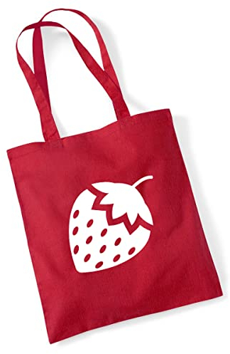 Huuraa Einkaufstasche Erdbeere Strawberry Geschenk 10 Liter Classic Red Baumwolle Erdbeere Geschenkidee