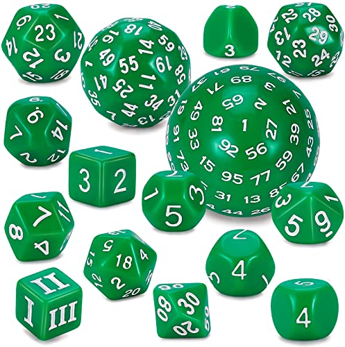 YILAIDA DND Dice Polyedrisches Würfel Set - 15 Stück mit Beuteln D3-D100 Würfel Polyeder Würfel DND Spiel Würfel für Dungeons und Dragons RPG MTG (Grün und Weiß)
