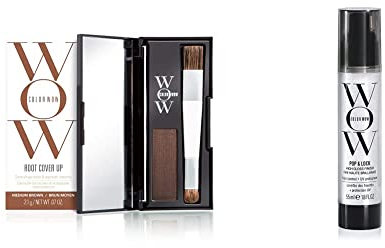 COLOR WOW Root Cover Up, Medium Brown, 2.1 g & Color Wow Pop + Lock Frizz Control + Glossing Serum – Anti-frizz serum with heat protection; Seals split ends; Moisturises