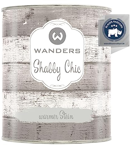 Wanders Shabby Chic Kreidefarbe 750 ml - Warmer Stein/Sehr Helles Grau - Küchenmöbellack und Möbelfarbe ohne Schleifen. Chalk Paint, für Holz & mehr. Hohe Deckkraft, schnell trocknend