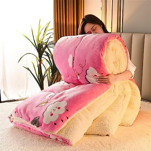 DEZYPZAM Couette en Velours de Laine d'agneau en Coton, Épaisse et Chaude Cachemire Édredon, Anti-poussière et Anti-Allergique Au Printemps Hiver et Automne (Rose,200x230cm (4kg))