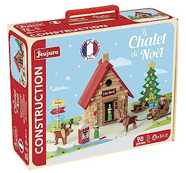 Jeujura - Le Chalet de Noël - 90 pièces - Jeux de Construction dans sa valise en carton - A partir de 5 ans - Agilité - Créativité - Manipulation - Catalogue fourni - 8094