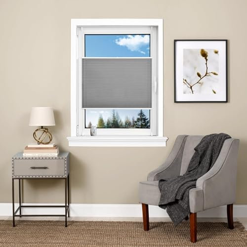 Block-out pleated blind 105 x 130 cm Easy Fit Self Adhesive Stick On Clip on Blinds Stick on Blinds Includes All Assembly Parts For Windows Doors Shades, Light Grey
