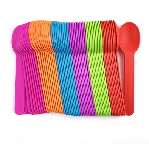 Heyiwell 50PCS Premium Plastic Spoons, 5.9 Ice Cream & Dessert Spoon Random 5 Colors