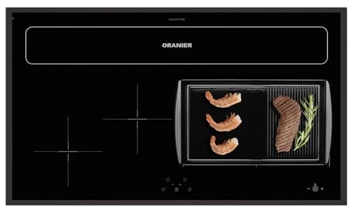 Oranier FlexX-Induktion KXI 1092 - Induktionskochfeld 90 cm mit Abluft-Umluft Kochfeldabzug & halb-gerillte Grillplatte & schwarzer Kochfeldrahmen