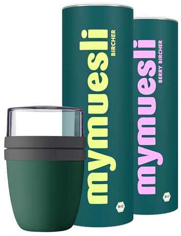 mymuesli Bircher-Mix BIO Müsli mit Bircher Klassik (650g) und Berry Bircher (575g) + Mepal Müsli-Becher (500 ml Becher & 300 ml Deckel) Joghurt-Becher - To Go (2Go) – für Mikrowelle & Spülmaschine