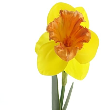 DPI Osterglocke - Narzisse Gelb & Orange mit Zwei Blättern 40 cm - Kunstblumen