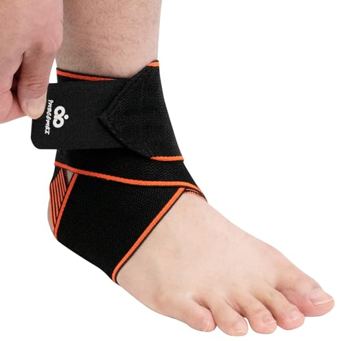 INDEEMAX Sprunggelenkbandage Männer und Damen, Einstellbares Fußbandage Linke und Rechte Fußgelenk, Knöchelbandage für Plantar Fasciitis, Achillessehnenentzündung, Laufen, Fussball, Single Orange