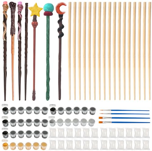 DKINY 24 Wizard Zauberstab Holzbastelset Kinder, Magier Zauberstäbe mit Farben, Magischer Zauberer Holzstab zum Basteln und Bemalen Kreativsets Bastelbedarf, DIY Magic Wand Geschenk für Junge Mädchen