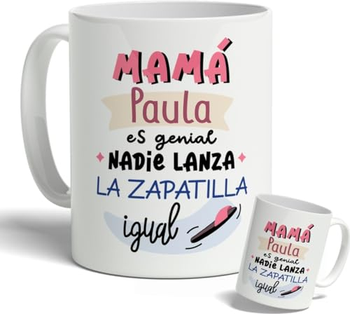 DEREGALOOS Taza de cerámica Personalizada para Madres. Taza Personalizada Regalo día de la Madre. Regalo Original Personalizado para mujer. Tazas divertidas con frase. (Zapatilla)