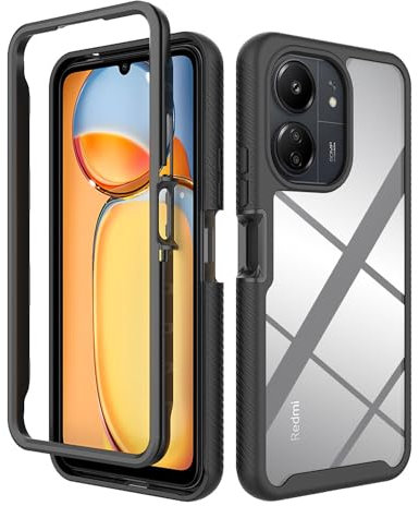 XINYEXIN Hülle für Xiaomi Redmi 13C 4G 5G / Poco C65, 360 Grad Stoßfeste Handyhülle mit Integriertem Displayschutz, Ganzkörper Robuste Klar Schutzhülle Bumper Case Cover - Schwarz