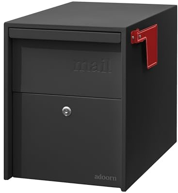 Adoorn Lockable Post Mount Mailboxes for Outside - Large Anti-Theft Locking Mailbox for Packages and Letters - Weatherproof Construction - Durable Steel - 15.5 H x 12 W x 18.5 D - Black