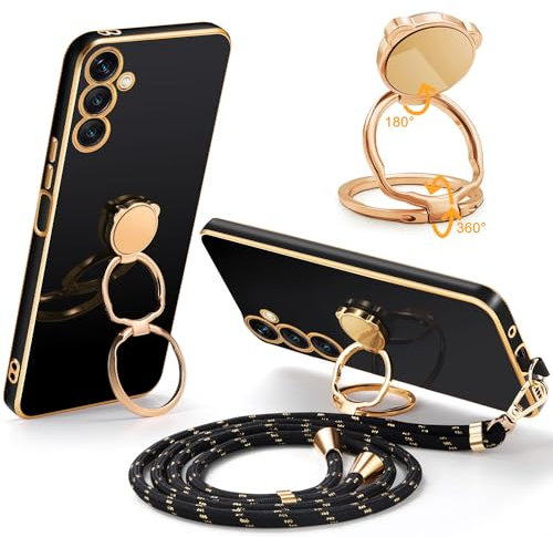 Mkej Coque pour Samsung Galaxy A55 5G Coque avec Cordon, avec DIY Rotatif Anneau Support Antichoc Souple Silicone avec Collier Amovible Réglable Étui pour Samsung Galaxy A55 5G Housse