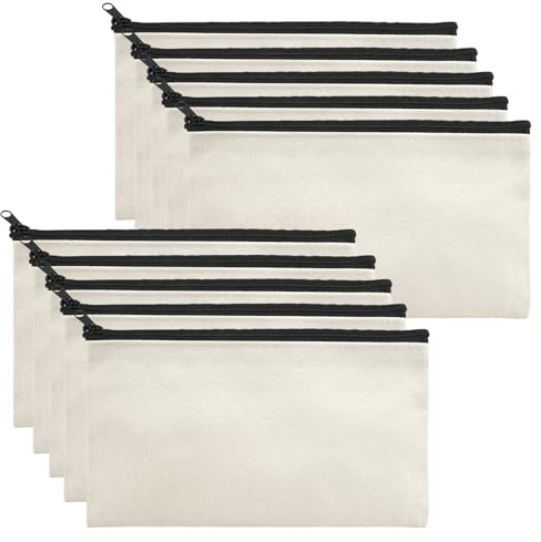 DIY Blanko Stoffbeutel, Federmäppchen zum Bemalen, 10 Stück Mäppchen zum Bemalen, Stoffbeutel zum Bemalen, Taschen zum Bemalen Kinder, Segeltuch Kosmetiktaschefür Arbeit Schule Reisen, 21 x 12 cm