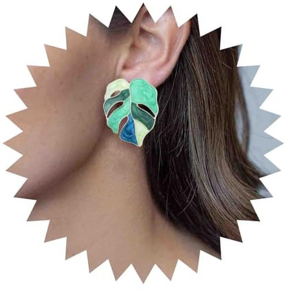 Dervivea Bohemian Green Leaf Earrings Enamel Leaf Stud Earrings Large Palm Leaves Earrings Tropical Monstera Leaf Earrings Leaf Statement Earrings Jewelry for Women and Girls