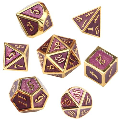 ORUZA 7 Stück DND Metall Würfel Set Lila Polyedrische Würfel Set D&D Würfel Set für Dungeons und Dragons RPG MTG TTRPG Pathfinder Rollenspiele Tischspiele Würfel