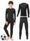 Rolimaka Kinder Funktionsunterwäsche Langarm Sportunterwäsche Fußball Trainingsanzüge Jungen Atmungsaktiv Skiunterwäsche Unterwäsche Warme Set für Training Ski Radsport Black（Grey Line XS