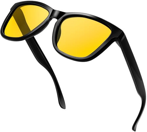 KANASTAL Headlight Night Driving Glasses for Men Polarized Astigmatism Anti Glare Night Vision Glasses for Womens Yellow Sunglasses - Glossy Black Frame Yellow Lens