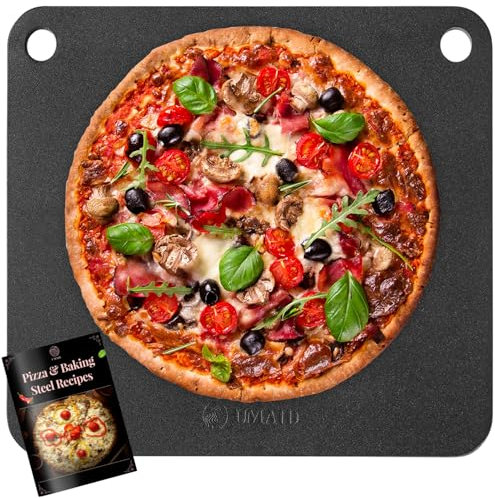 UMAID Acciaio per pizza per forno e grill, 40,6 x 34 cm, in acciaio al carbonio ultra conduttivo, spessore 1/4, acciaio pre-stagionato per pizza artigianale, pane, barbecue, crosta croccante di