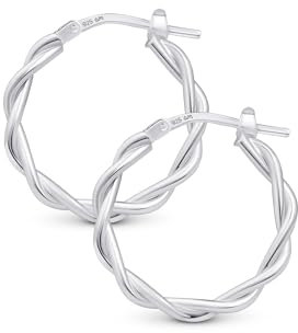 Amberta Italien Damen Silberne Creolen 925 Sterling Silber | Creolen Silber Gedreht | Gedrehte Ohrringe Silber | Damen Creolen Silber 925: Gedrehte Ohrringe Silber