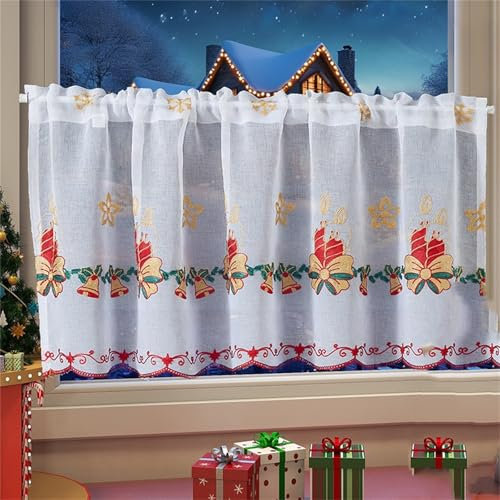 Weihnachten Scheibengardine Voile Bistrogardine, Kurzgardine & Kurzstores Scheibengardine Küche Blickdicht Hellbeige Halb Transparent Stores Gardinen Fenster Fleine Fenster HxB (H*B 60*150 cm)