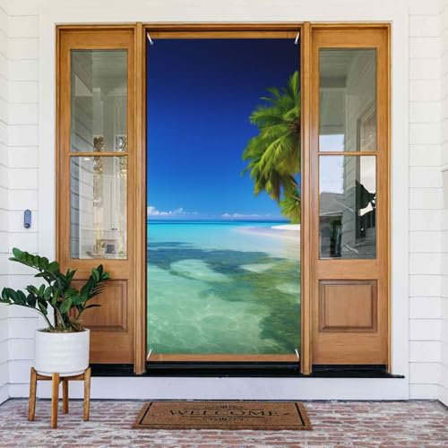 Palmen und klares Meer bedrucktes Türbanner Stoff hängende Türabdeckung Hintergrund Poster für Zuhause Haustür Urlaub Party Dekorationen