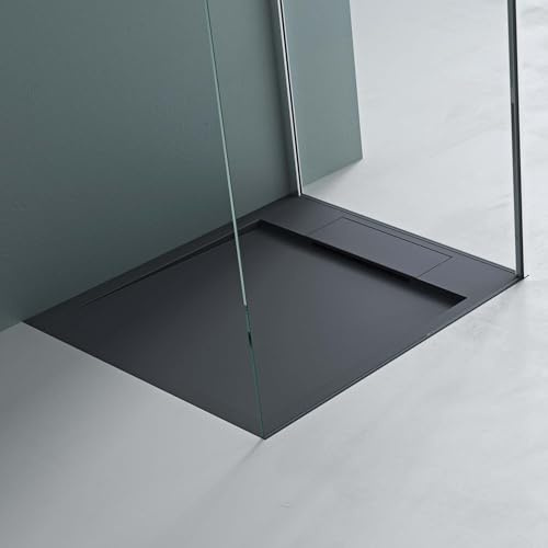Mai & Mai Piatto Doccia in Marmo Resina Effetto Pietra Cemento | Superficie Antiscivolo | Forma Rettangolare, 75x80x4cm, Antracite, Geoma04