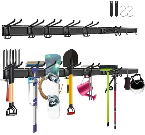 Mimoke Garagen-Wandregal & Werkzeughalter – 4 Paneele, 9 Haken, 162 cm, Robust & Vielseitig, Ideal für Gartengeräte, Skiausrüstung, Besen, Mopp & Haushaltsutensilien