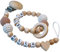 2er Set Schnullerkette & Greifling mit Namen Jungen Mädchen Personalisierte Schnullerband Holz Clip Baumwolle Schnuller Clips für Neugeboren (Braun Beige Herz)