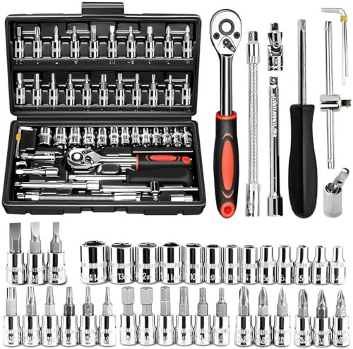 RONSXY Socket Wrench Set, 46 Pieces Socket Tool and Socket Tool with Extendable Bit for Mechanics, Portable and Compact for Car Repair