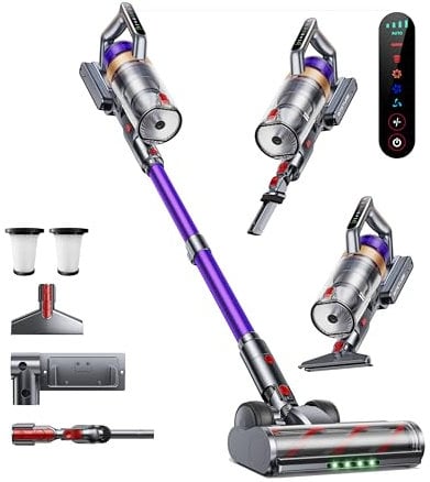 INTETURE Aspiradora sin Cable 45kPa/550w Escoba Aspiradora sin Cable Pontente 60Mins Carga en Pared,Luz Verde Súper Brillante Aspirador sin Cable Aroma,Pantalla Táctil Antienredo para Suelo/Alfombra