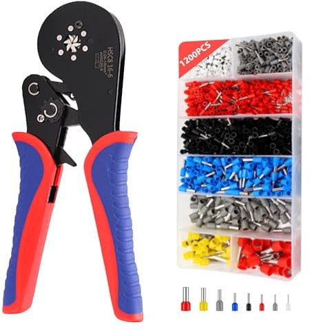 IUSOT Crimpzange Set Aderendhülsenzange 0.08-16mm² 1200 Stück Einzeldraht/Doppeldraht Hülsen Mit Abisolierzange Sechskant/Vierkant Presszange Für Heimwerker, Haushalt, Elektroinstallation