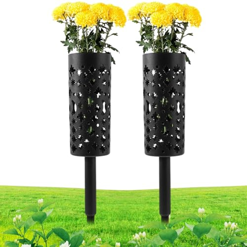 Ruwshuuk Grabvase | 2er Set Grabvasen Für Blumen,Stabiler Metall Blumenhalter Mit Dekorativem Lochdesign Für Garten Terrasse Grabmal Außenbereich