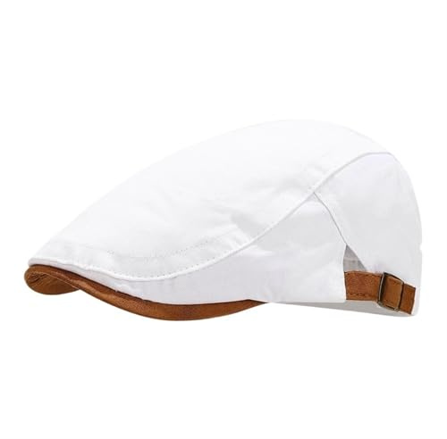 NJIEzhao Flache Kappen for Männer, solide Newsboy-Kappen, Flache Schirmmütze for Männer und Frauen, Maler-Baskenmützen Baskenmütze Herren(White)