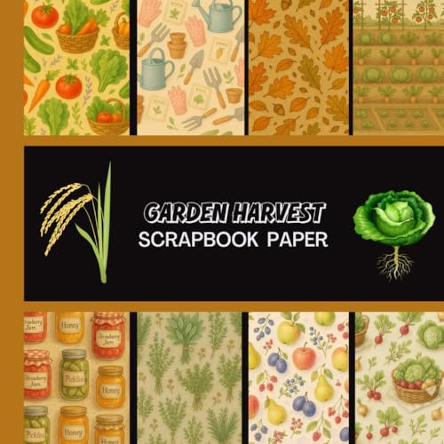Vintage Garden Harvest Scrapbook Paper – 20 Double-Sided Sheets, 8.5x8.5 Inches, Vegetables, Herbs, Fruits, For Crafting
