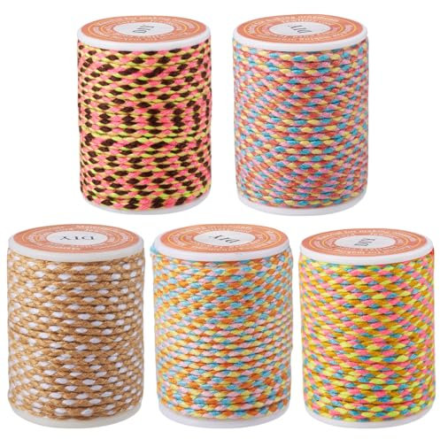 Sparkeads 5 rollos de cuerda de macramé de 1,5 mm, cuerda de algodón trenzada, 4 capas, rollo de cuerda trenzada para collares, colgantes de pared, colgantes de plantas, pulseras, manualidades
