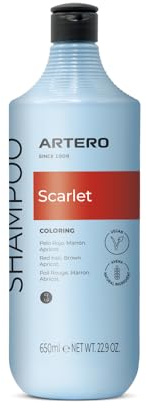 Artero Scarlet Intensivierendes Hundeshampoo, natürliche Farbe für rotes, braunes und schokoladenbraunes Fell – langanhaltender Glanz, tiefe Feuchtigkeit und sanfte Formel – mit F-Pigmenten – 650 ml