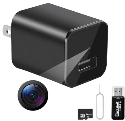 BRFOZAG - 1080P kleine Ladekamera mit Bewegungserkennung - Nanny-Kamera für Sicherheit im Innenbereich - 64GB Micro SD-Karte enthalten, kein WLAN