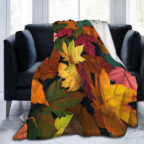 Mexpekil Bunte Herbstblätter-Decken, weich, gemütlich, flauschige Flanell-Fleece-Decke für Sofa, Bett, Camping, Reisen, 150 x 125 cm