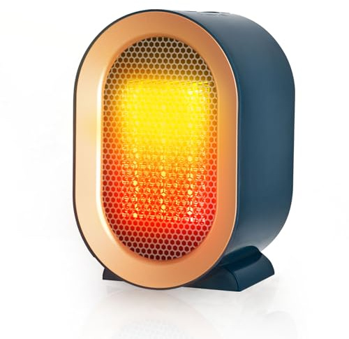 Calefactor Bajo Consumo, Calefactor Eléctrico Cerámico PTC de 1200W, Pequeño y Portátil, 2 Niveles de Potencia, Protección Contra Sobrecalentamiento y Antivuelco, Apto para el Hogar la Oficina, Azul