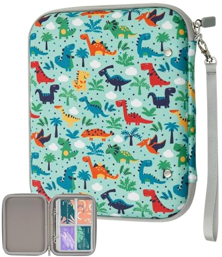 Card Case Organizer for Yoto cards, 80 Pockets Portable Folder with Zipper Mini Audiobook Cards Storage, Card Binder Holder for Travel (Dinosaur)