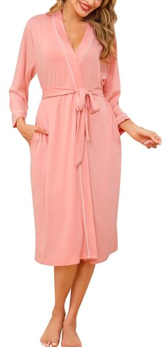 Wikoan Peignoir de Bain Tricoté Robes Longues pour Femmes Robe de Chambre Col V Léger et Doux Sortie de Bain pour Toutes les Saisons Peignoir Piscine S-XXL